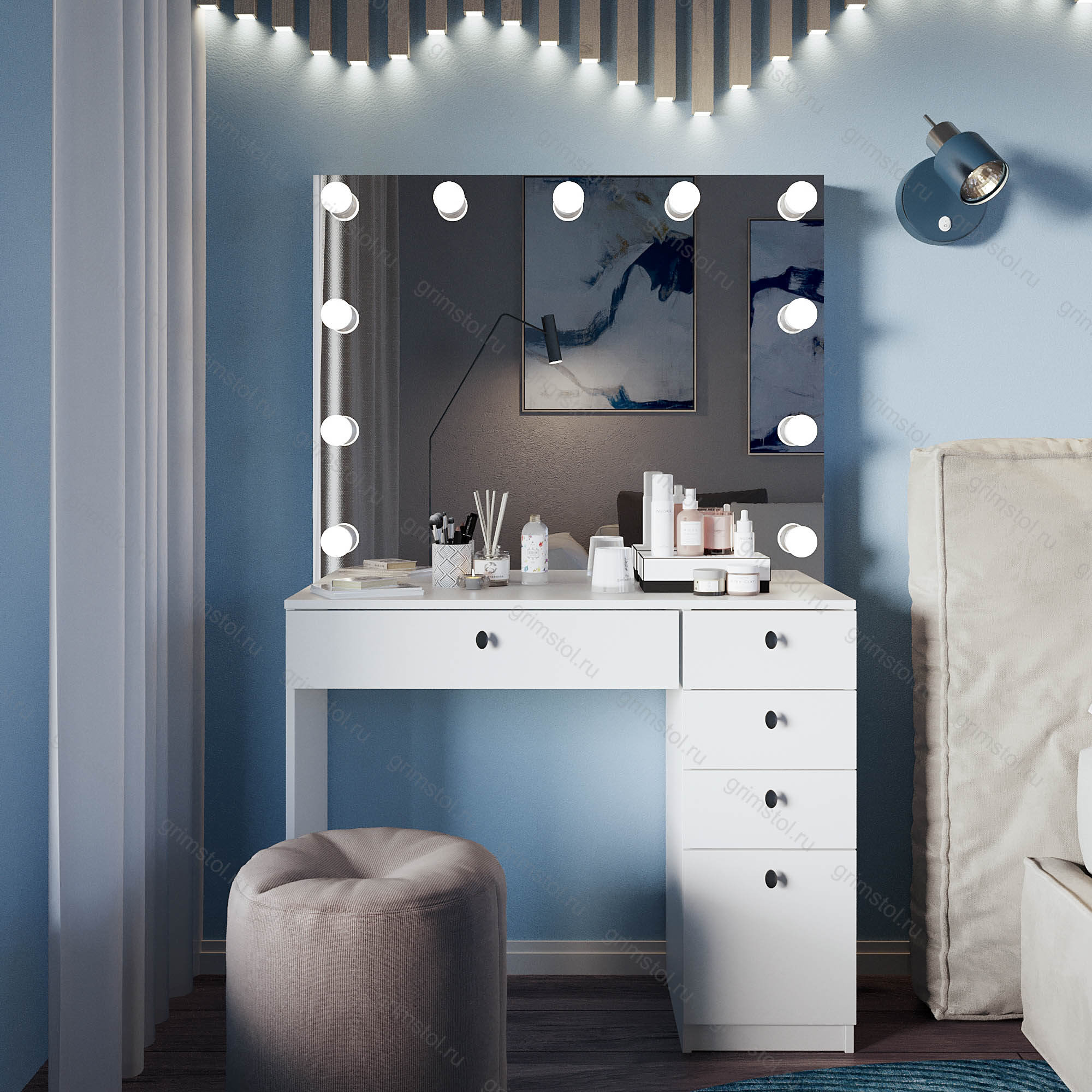 Столик визажиста с зеркалом и подсветкой | Арт 8Б100-БШ