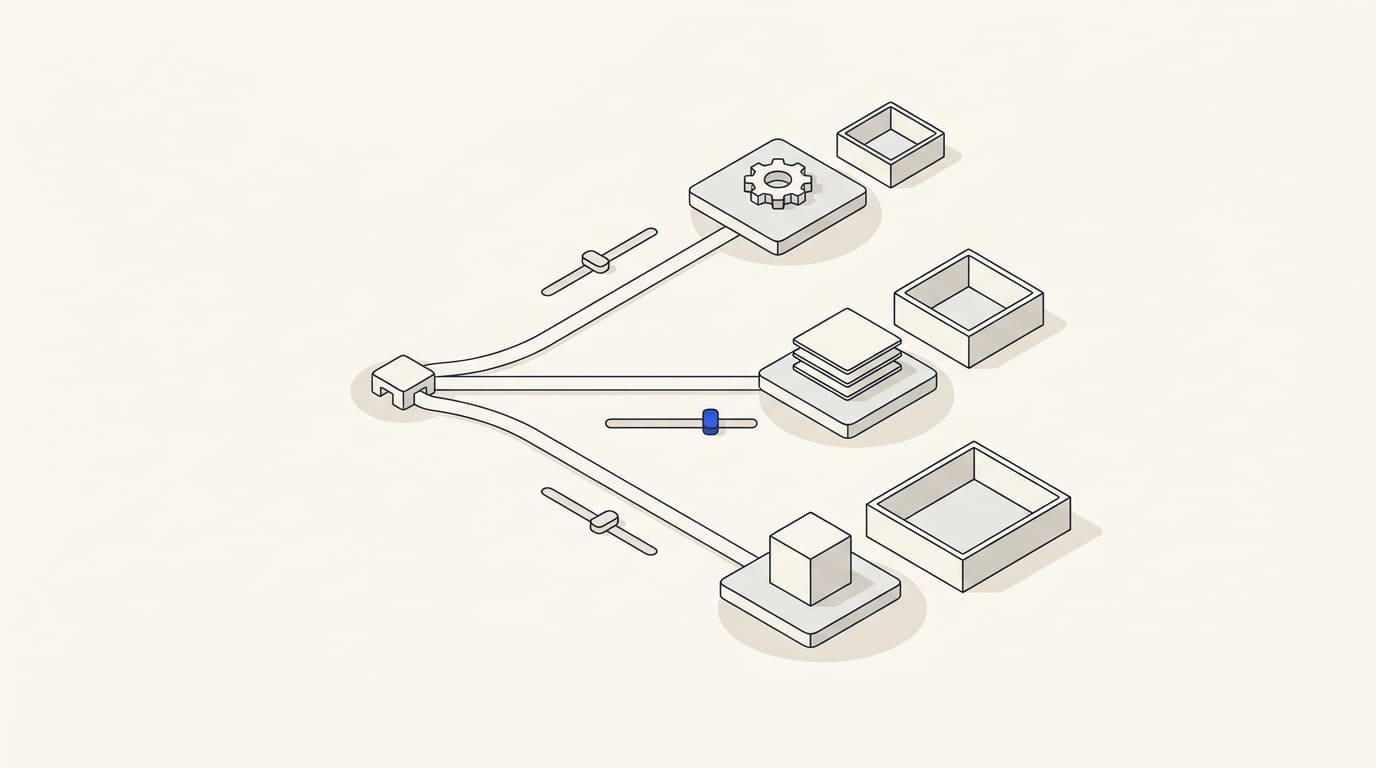An advertising hub splits into three service platforms with separate controls and capacity trays.