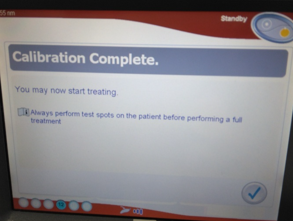 Завершение калибровки аппарата Candela PRO
