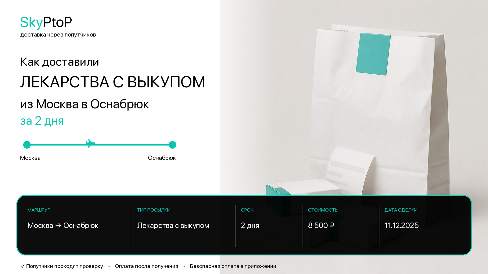 Как доставили лекарства с выкупом из Москвы в Оснабрюк за 2 дня
