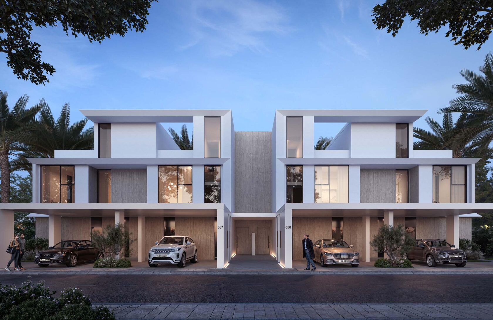 Facade exterior render of the Greenway Townhouses