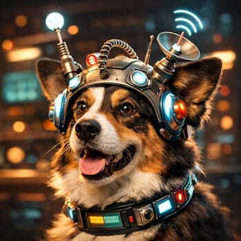 Собака с ретро-футуристичной антенной и умным ошейником - цифровые технологии для владельцев собак и кинологов в 2026 году