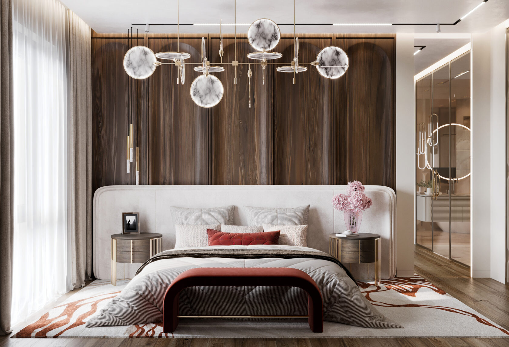 Дизайн интерьера мастер-спальни, воздушность и брутальность в одном пространстве