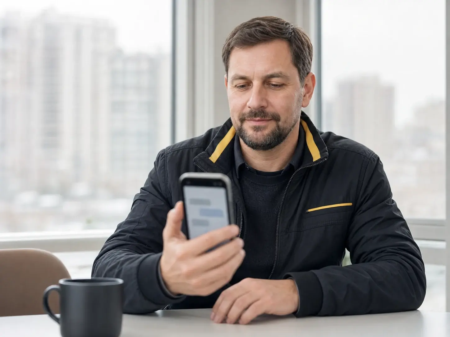 Водитель читает сообщение на смартфоне