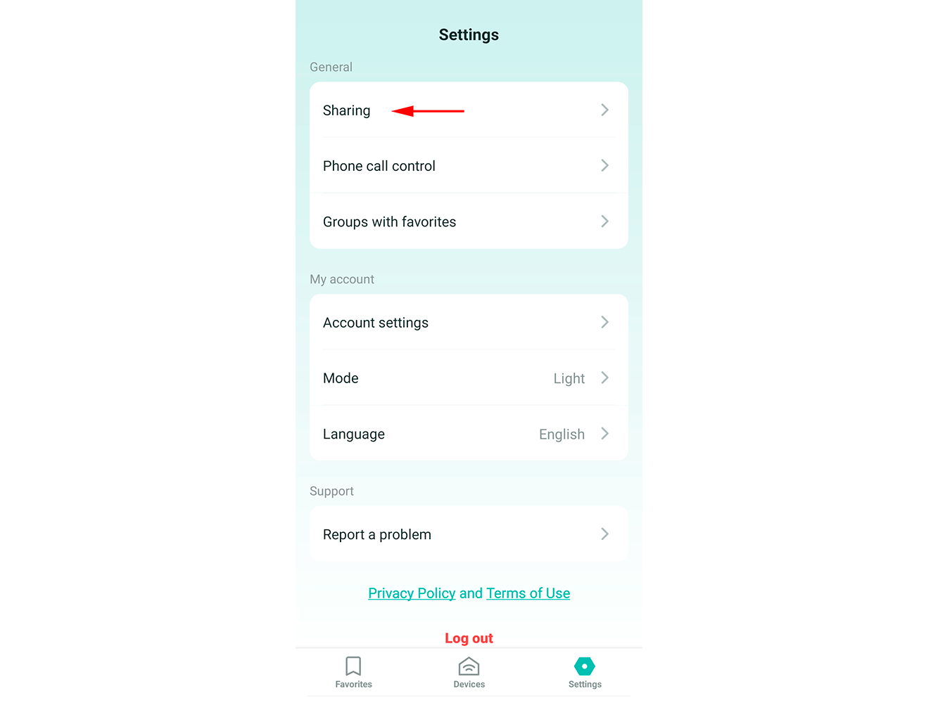Settings screen