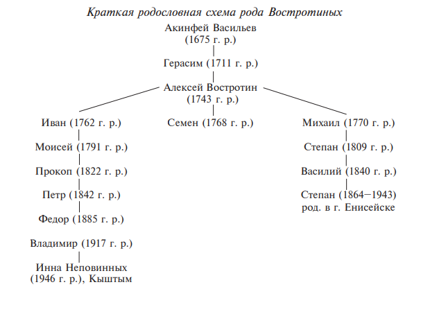 Краткая родословная схема рода Востротиных