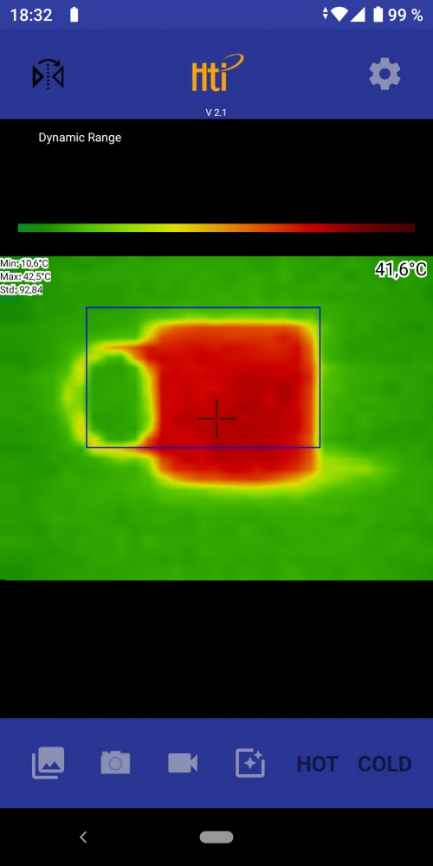 Скрин экрана мобильного телефона с тепловизионной схемой возникновения пожара