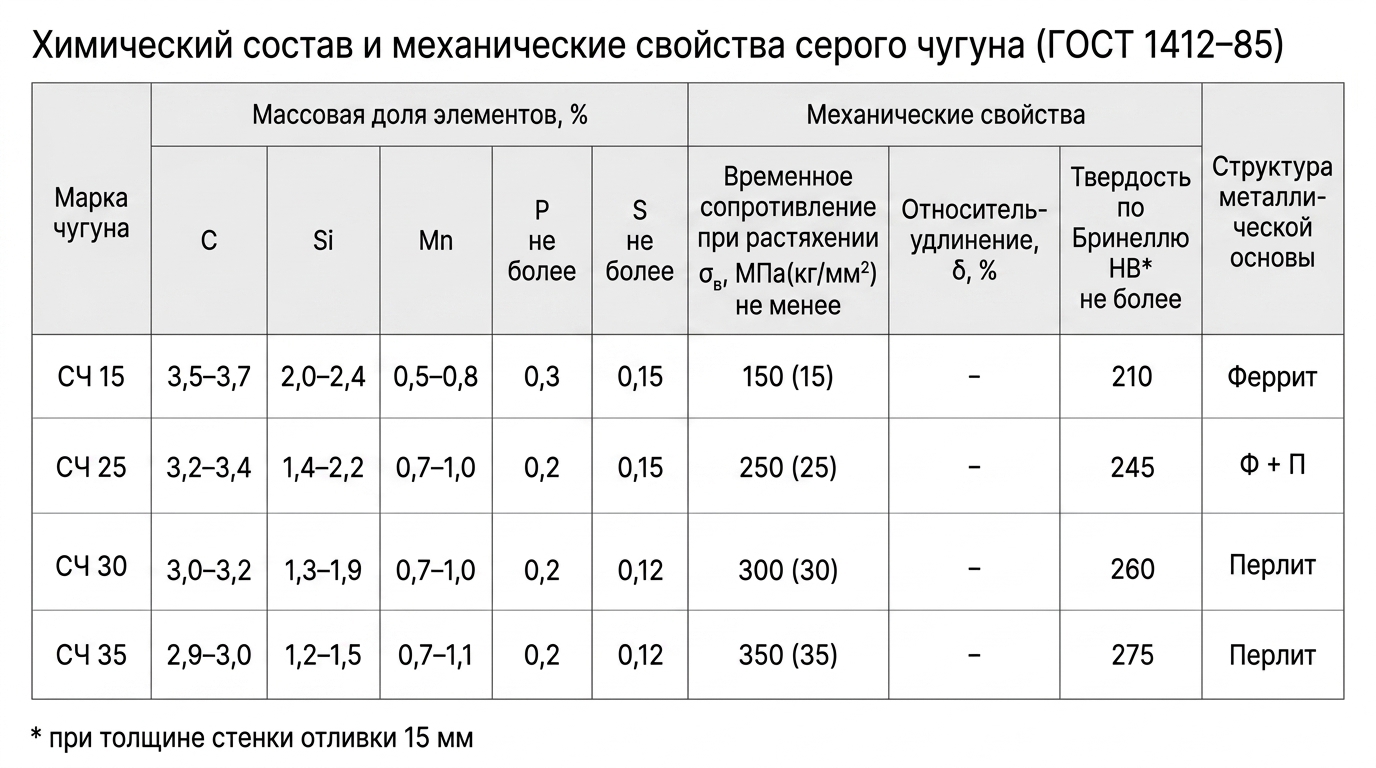 Химические свойства различных марок чугуна