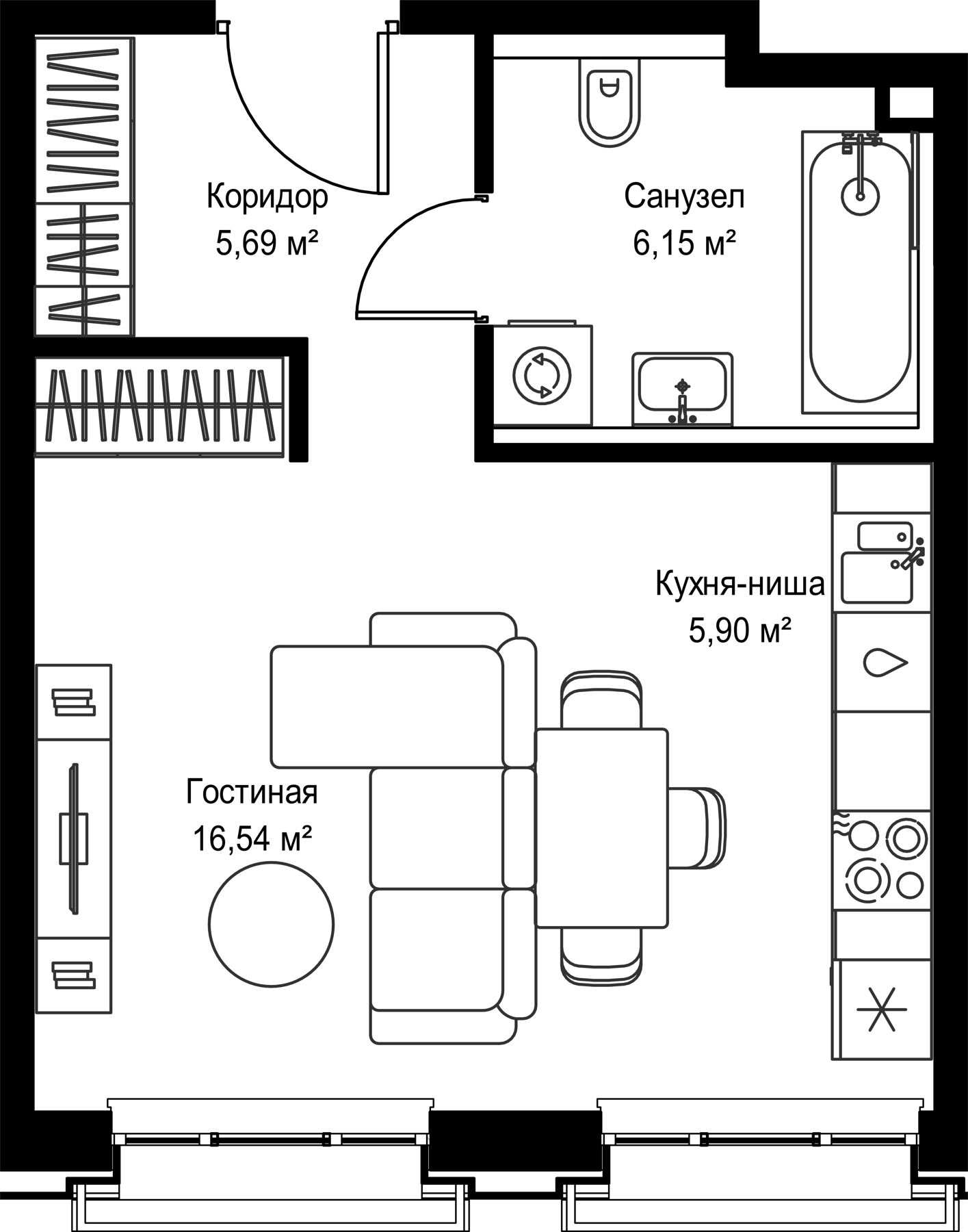 Студия 35,13 м²