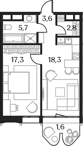 1-комн. — 49,8 м²