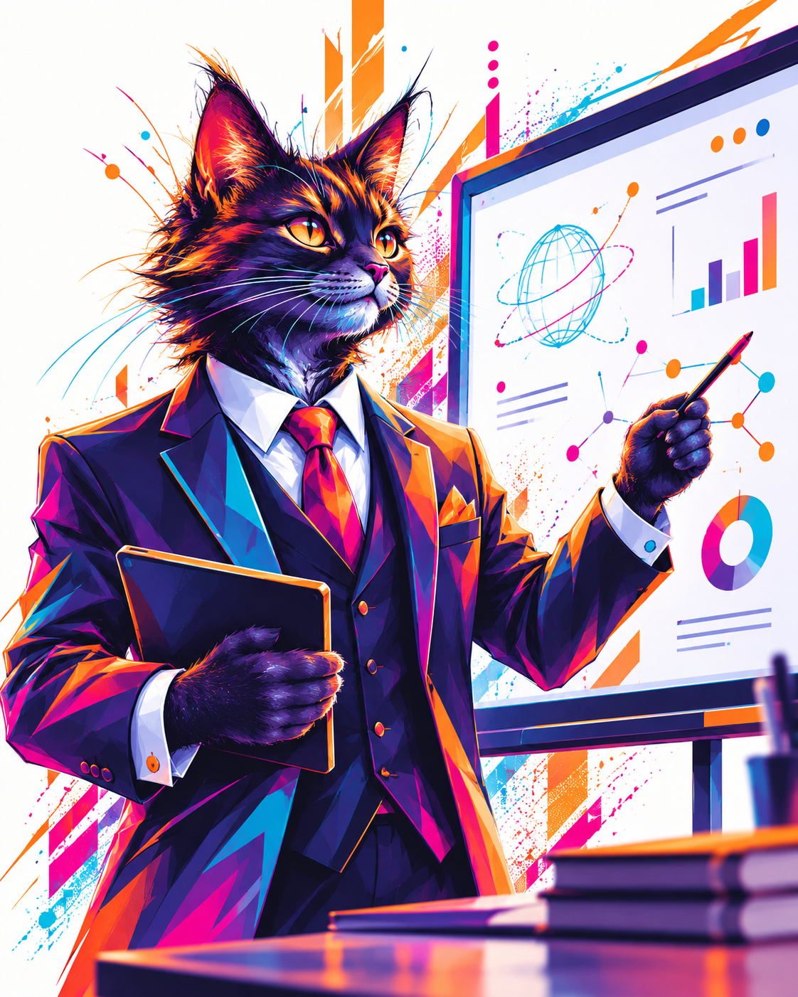 Кот-педагог у цифровой доски
