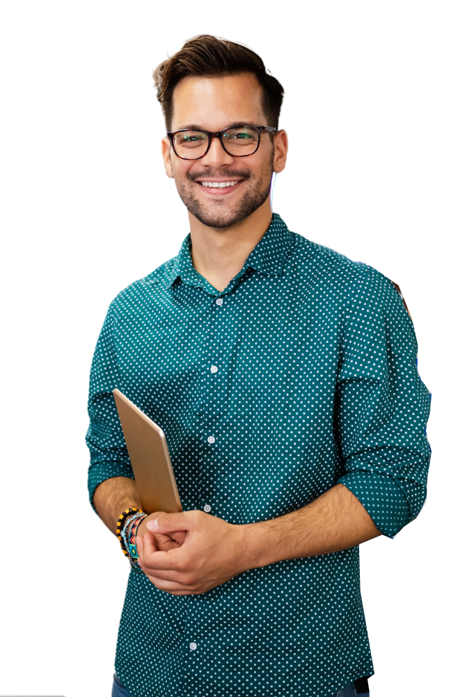 Парень в очках с планшетом