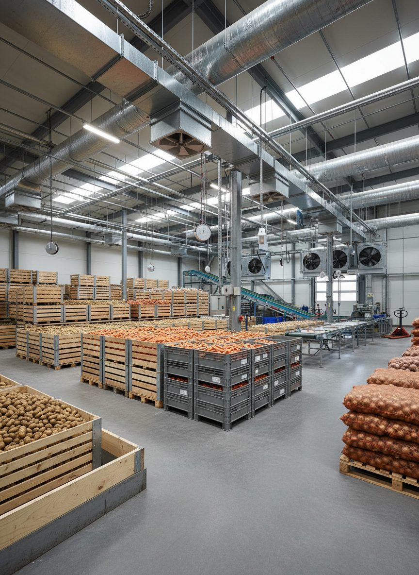 Промышленное овощехранилище с системой приточно-вытяжной вентиляции