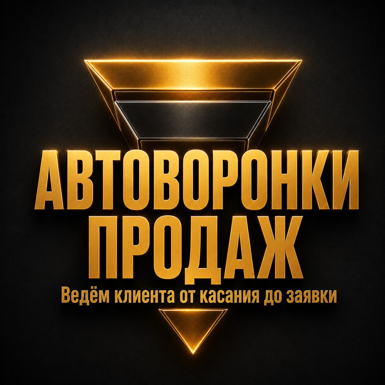 Золотая карточка с надписью «Автоворонки продаж» о ведении клиента от первого касания до заявки.