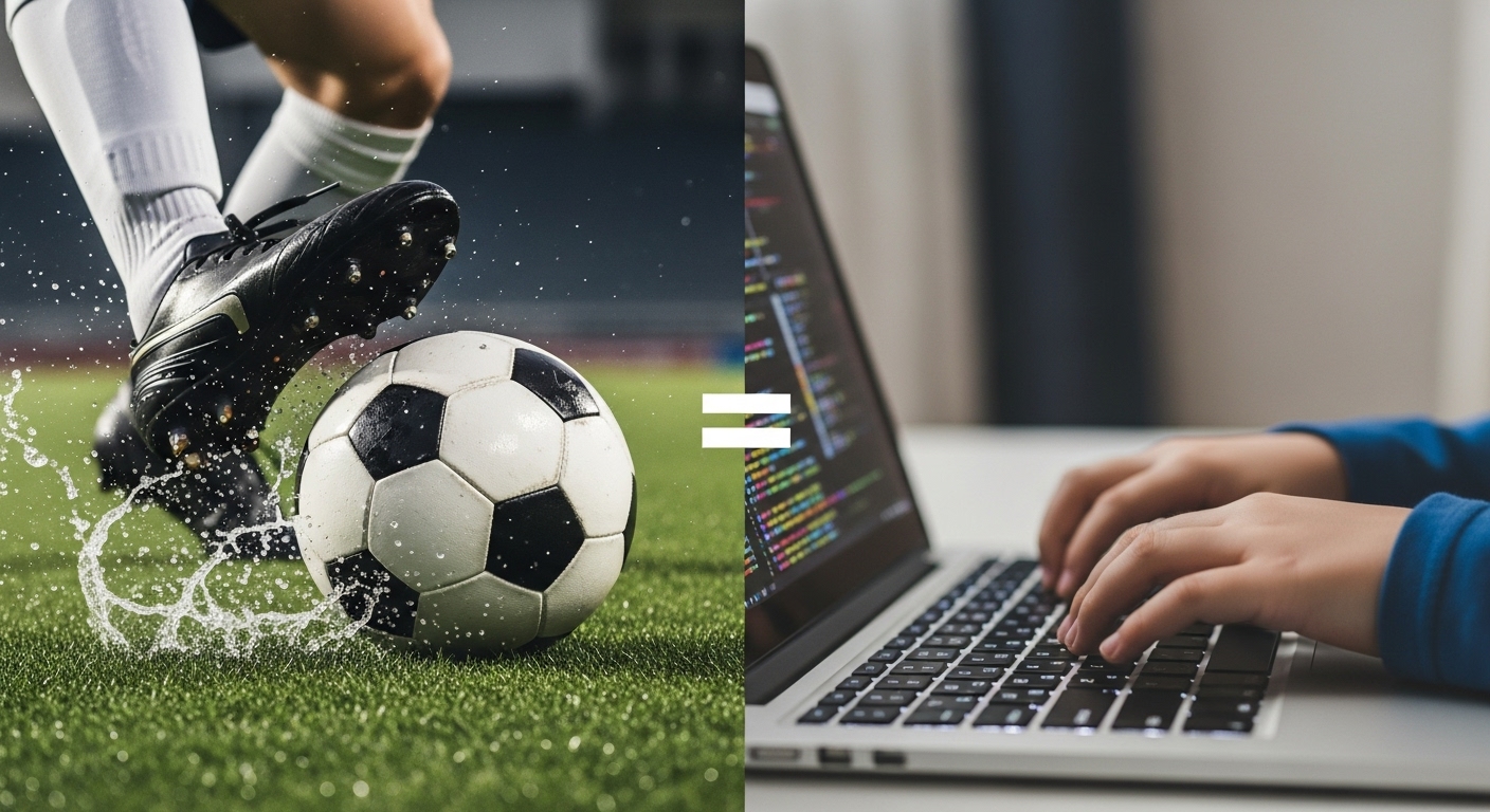 Аналогия, объясняющая пользу практических заданий: как футболисту нужна практика, так и в программировании необходимо закрепление материала, чтобы знание стало навыком.