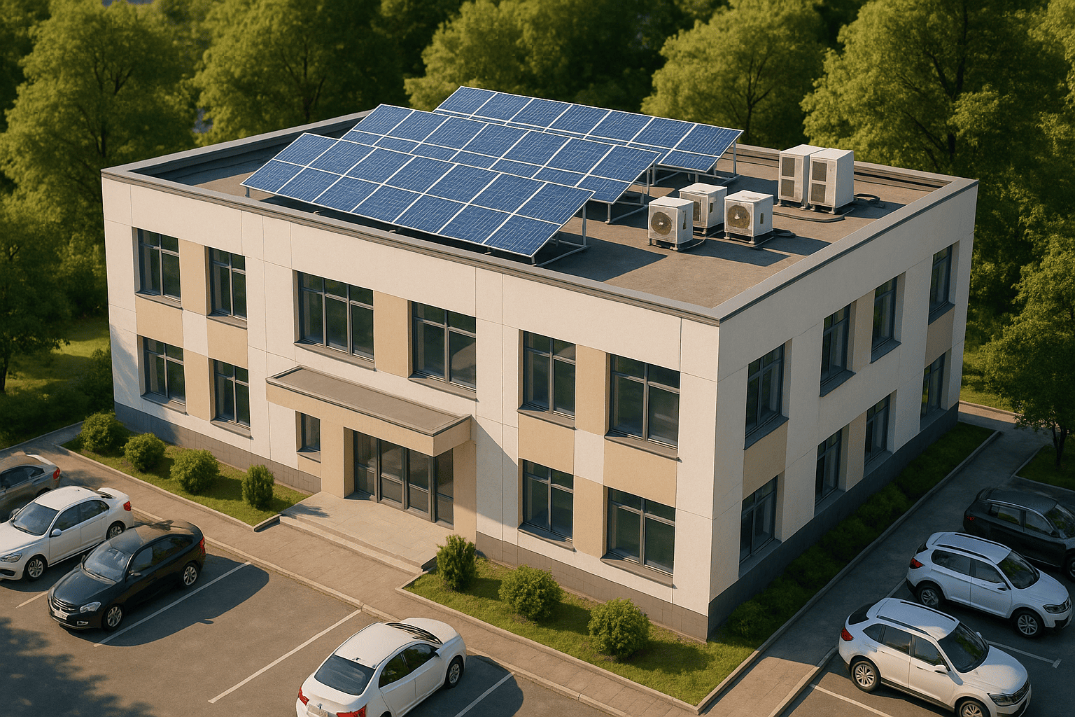 Сетевая крышная СЭС 20 кВт для медицинского центра | Solartek