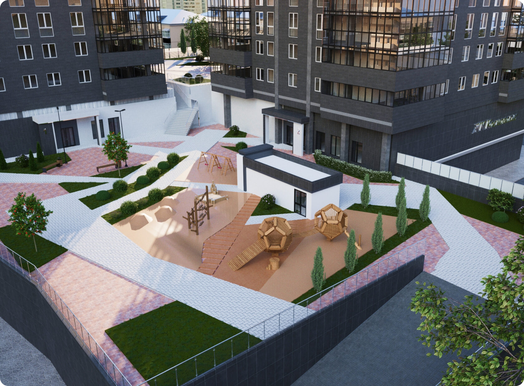 Благоустроенная территория новостройки - Космополис в г. Калуга