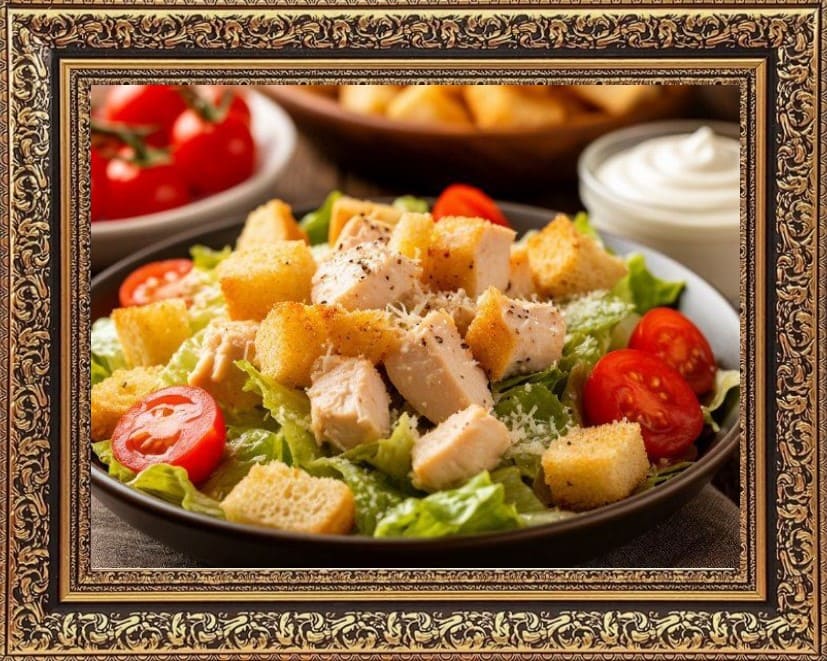 салат цезарь с курицей и сухариками