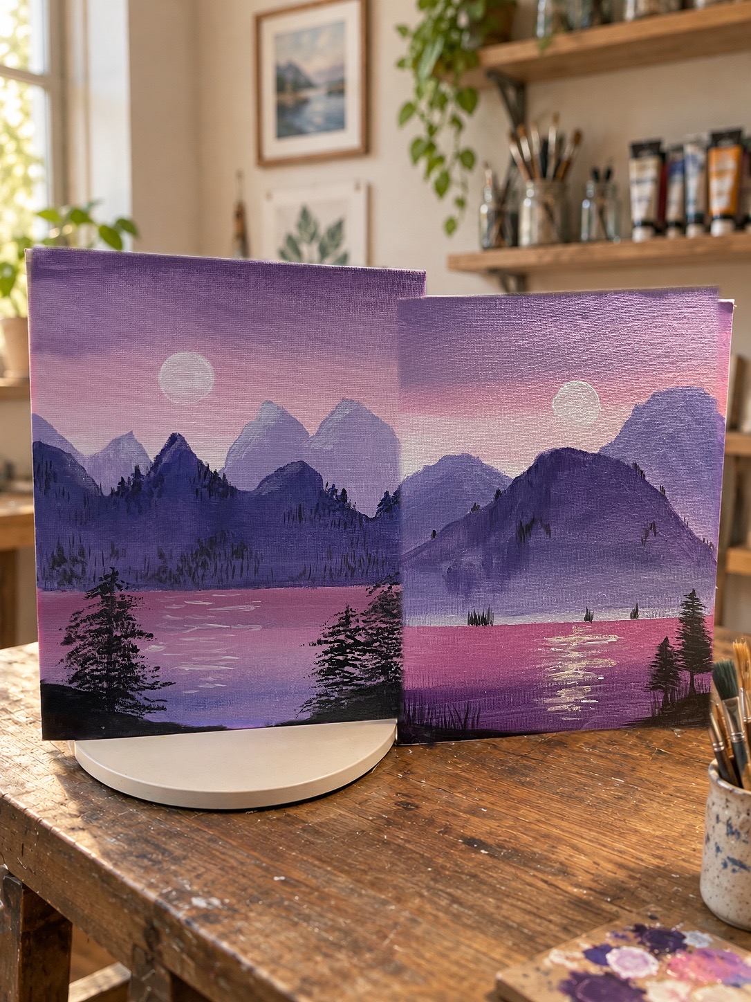 Pinturas de paisajes de una clase de Paint and Sip
