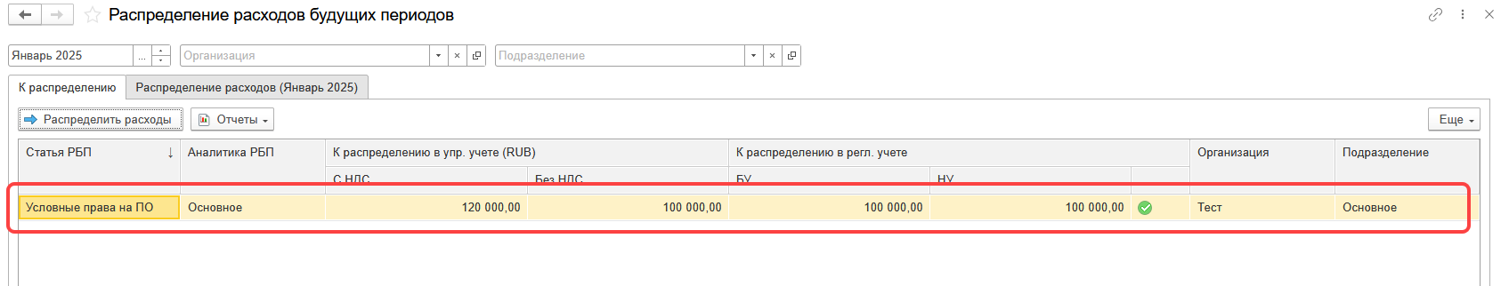 1С Комплексная автоматизация 2 и ERP: РБП к распределению, статья Условные права на ПО