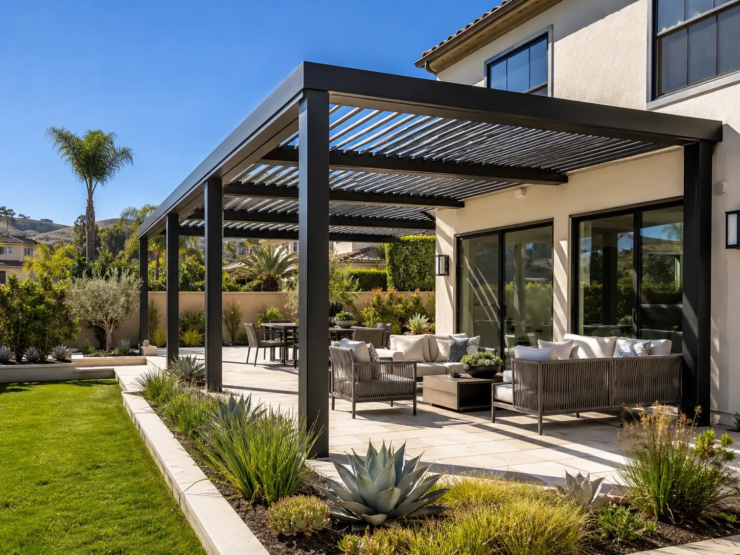 pergola company in Irvine CA with modern aluminum pergola and patio cover for backyard shade