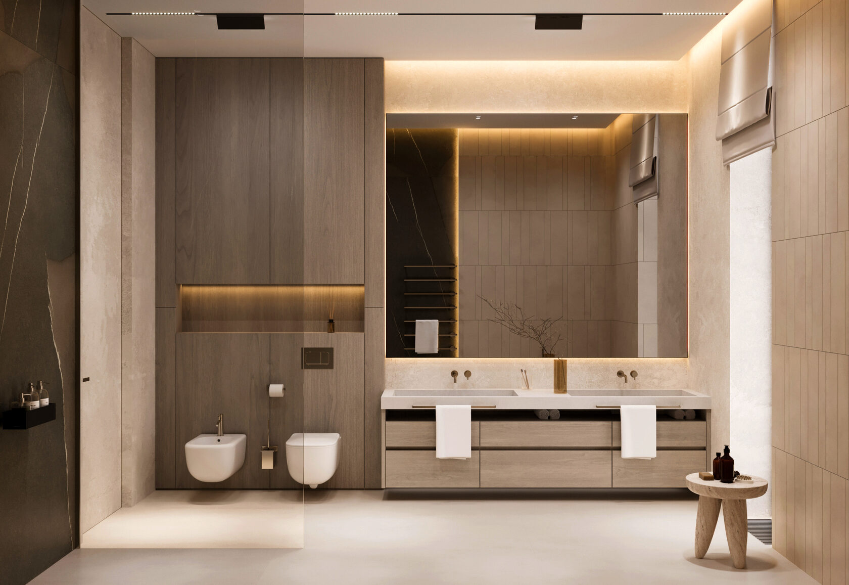 Дизайн мастер-санузла с легким современным интерьером