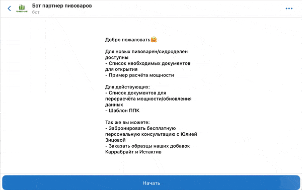 Демонстрация работы с ботом