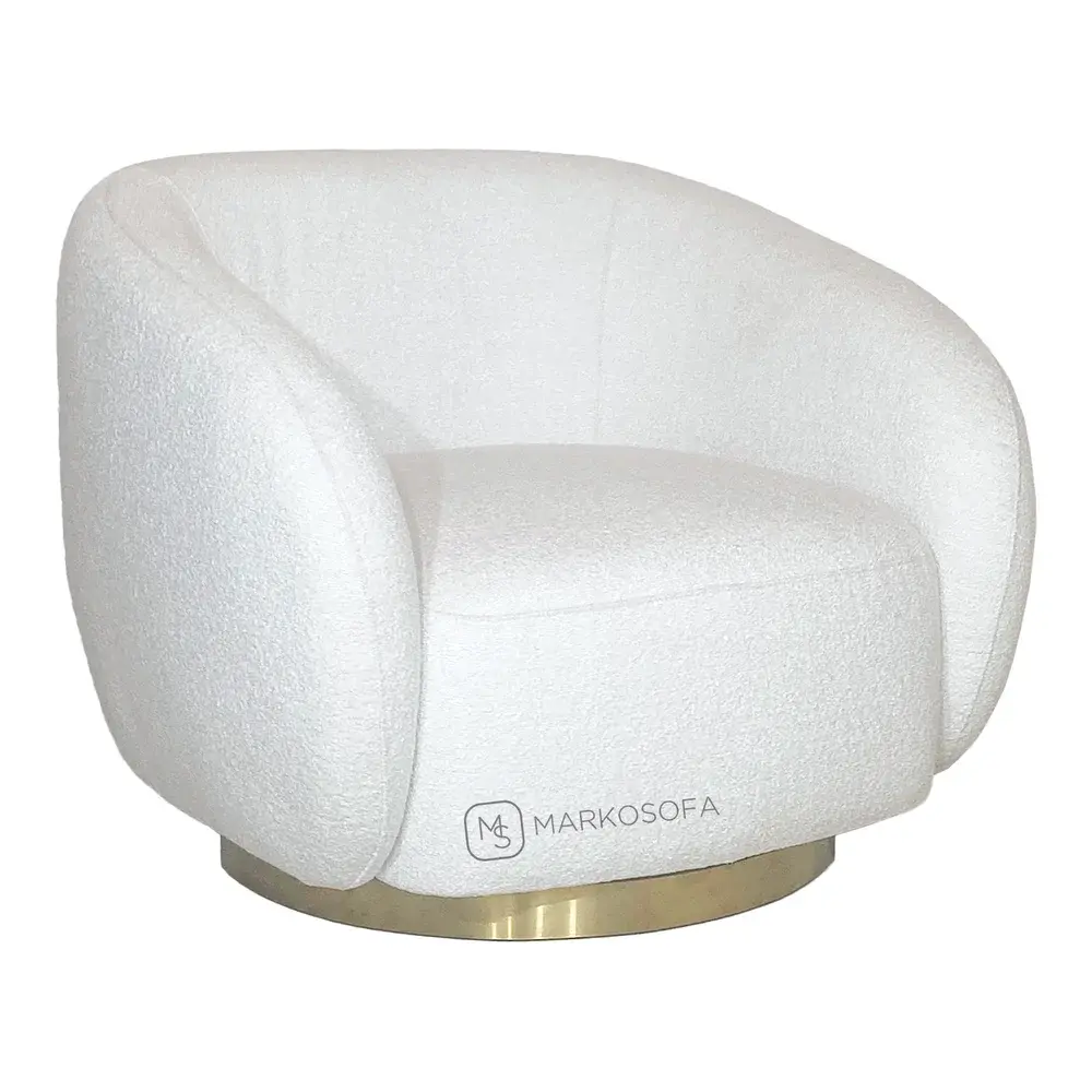 Реплика поворотного кресла Брик Эйчхольц Swivel Chair Brice Eichholtz на заказ в обивке из белого букле на латунном кольце