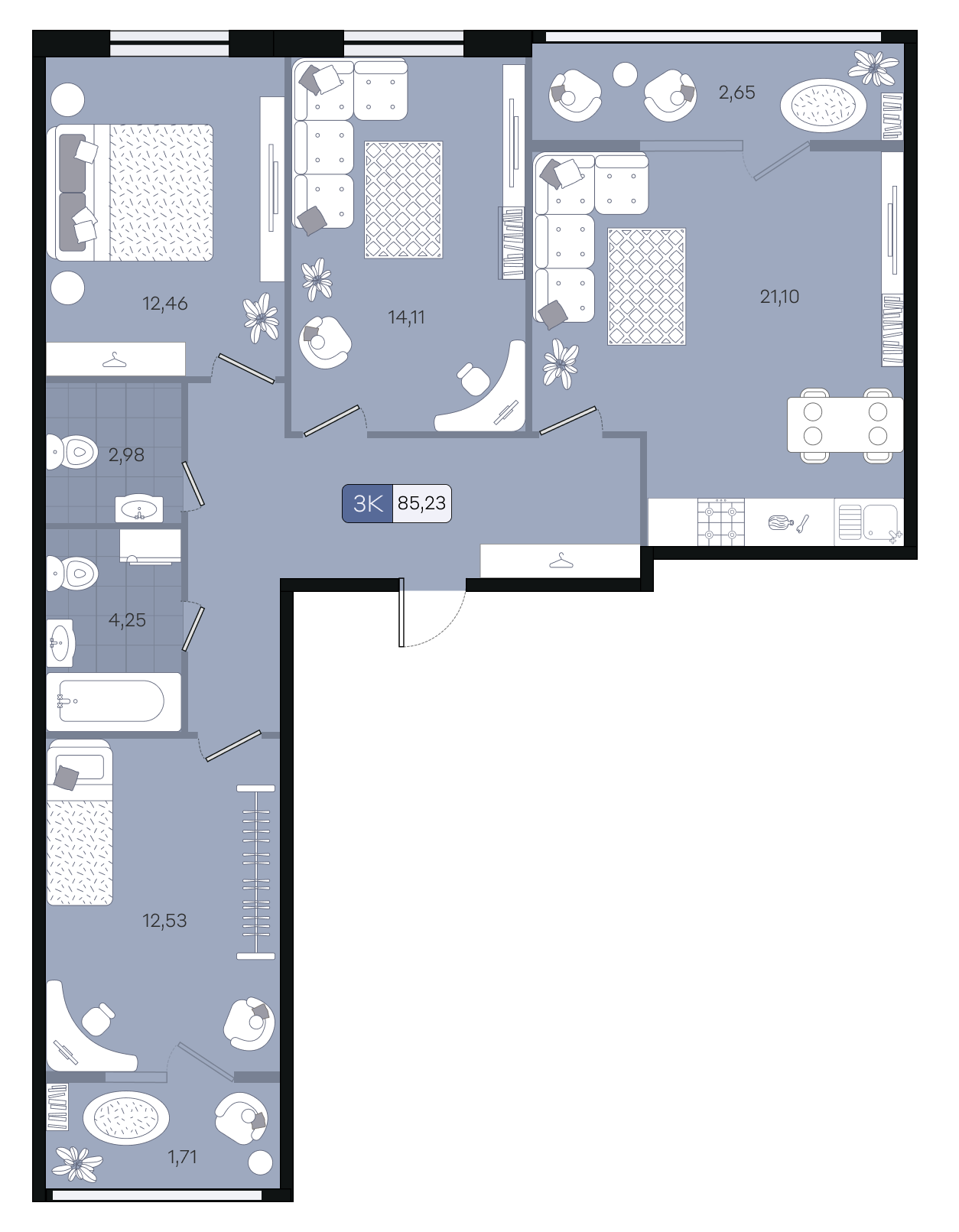 3-комнатная 85,23 м²