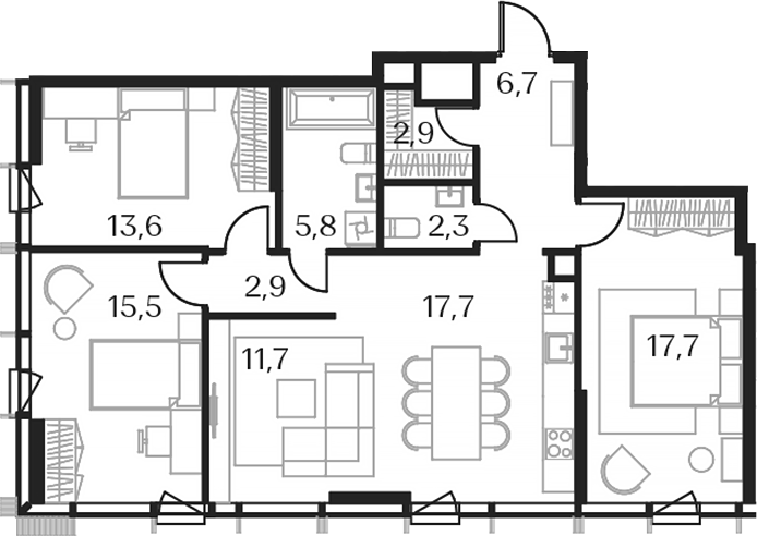 3-комн. — 97 м²