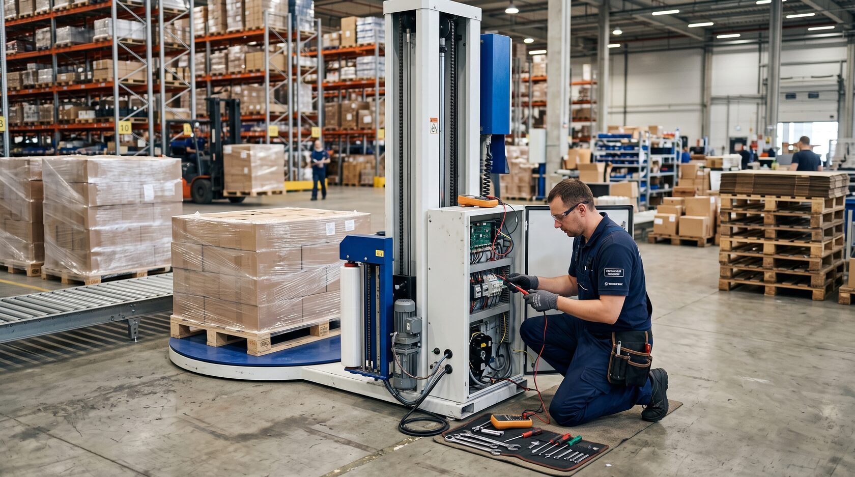 Ремонт паллетоупаковщика сервисным инженером на предприятии
