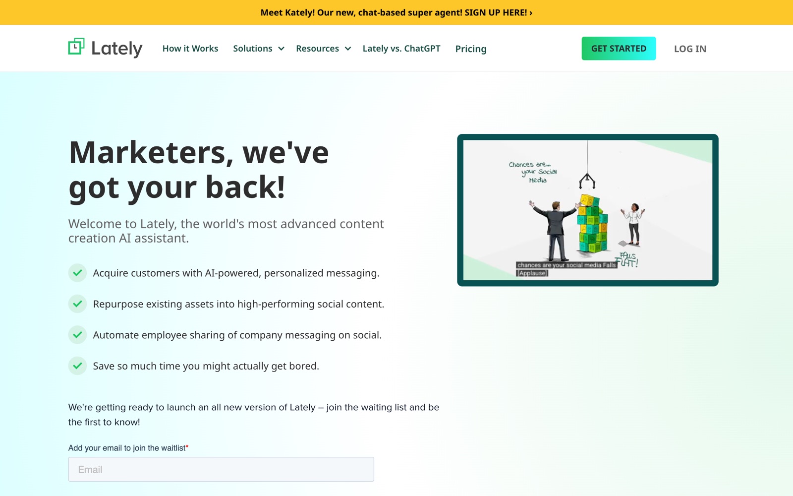 Lately homepage screenshot: AI content creation assistant for social media