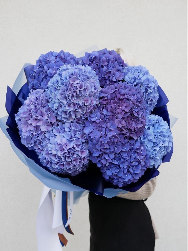 Пышные свежие шапки гортензии Hydrangea разных оттенков в вазах на витрине цветочного магазина