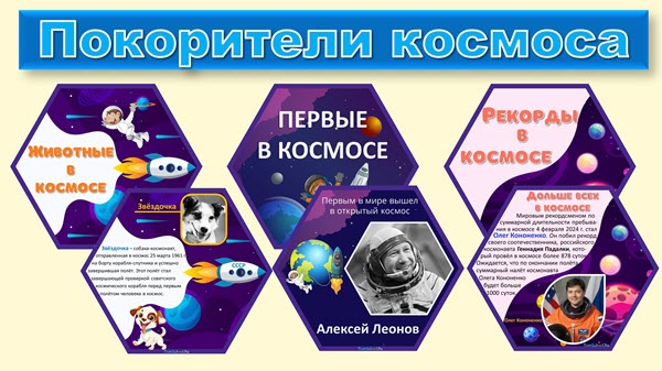 Гексы ко Дню космонавтики для оформления стенда в школе