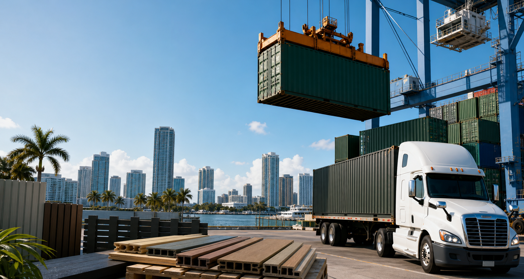 WPC materials, containers, and U.S. import delivery visual