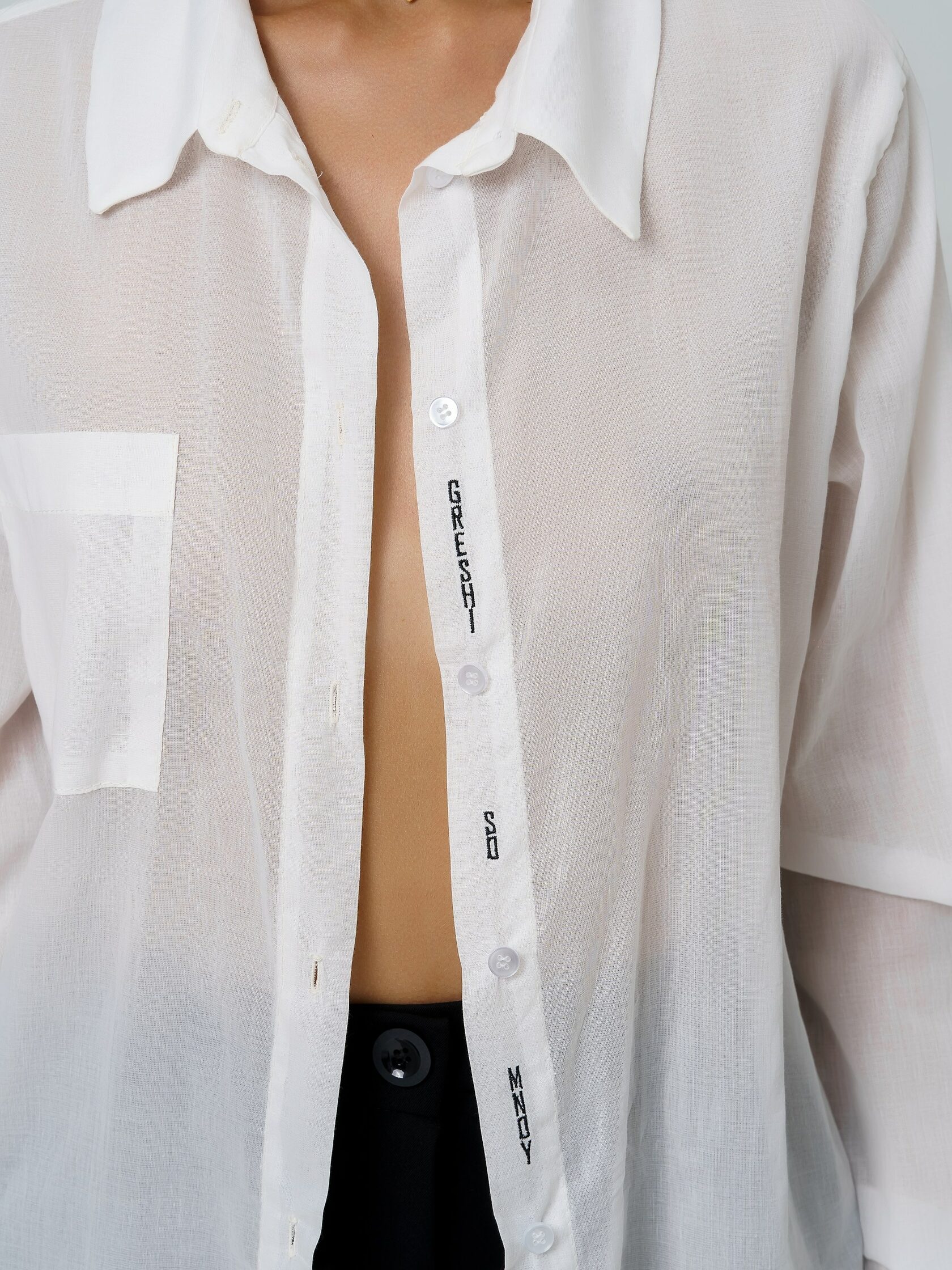 дизайнерская рубашка из полупрозрачного белого хлопка Длинные рукава