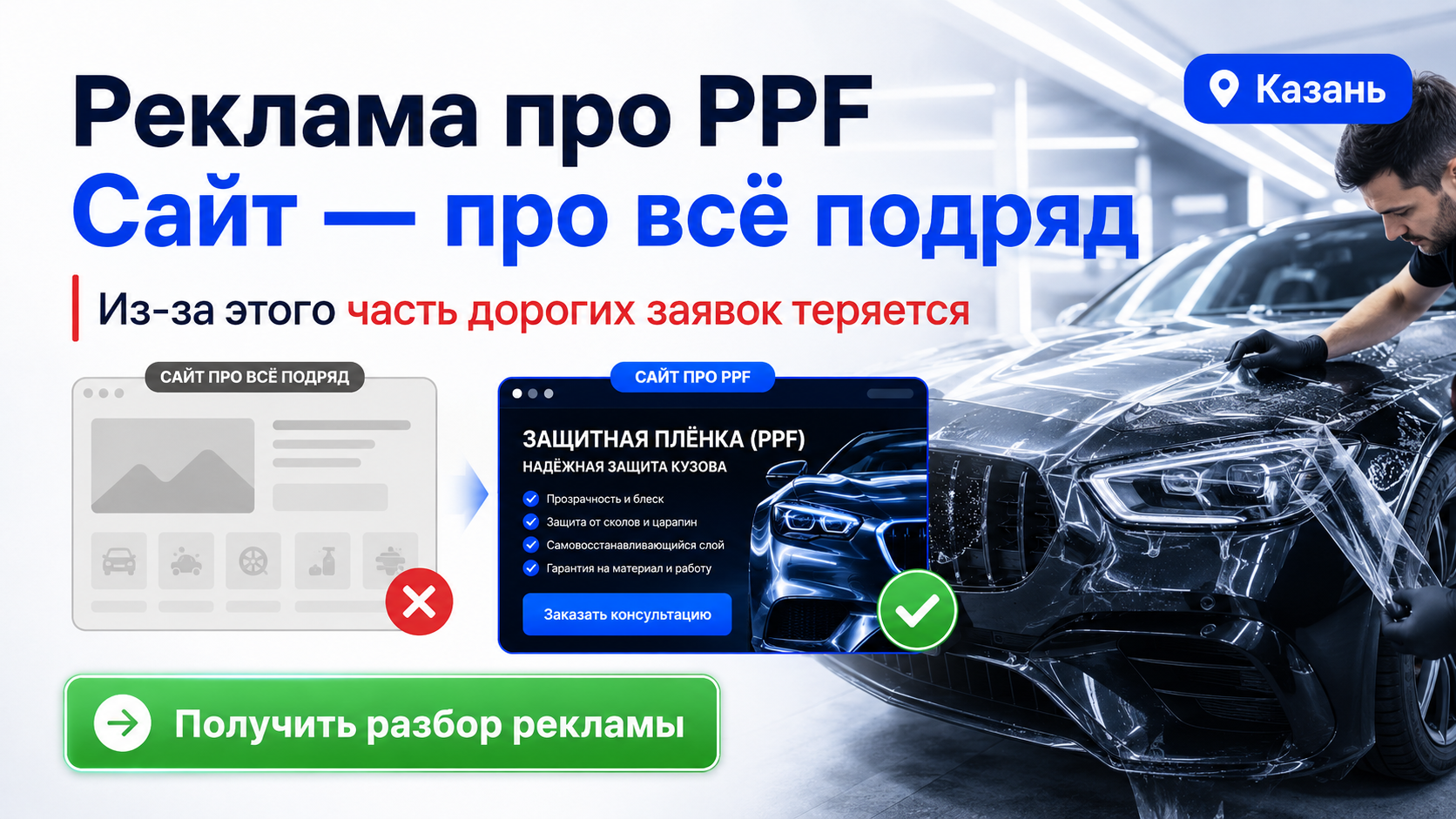 Креатив про PPF и посадочную страницу