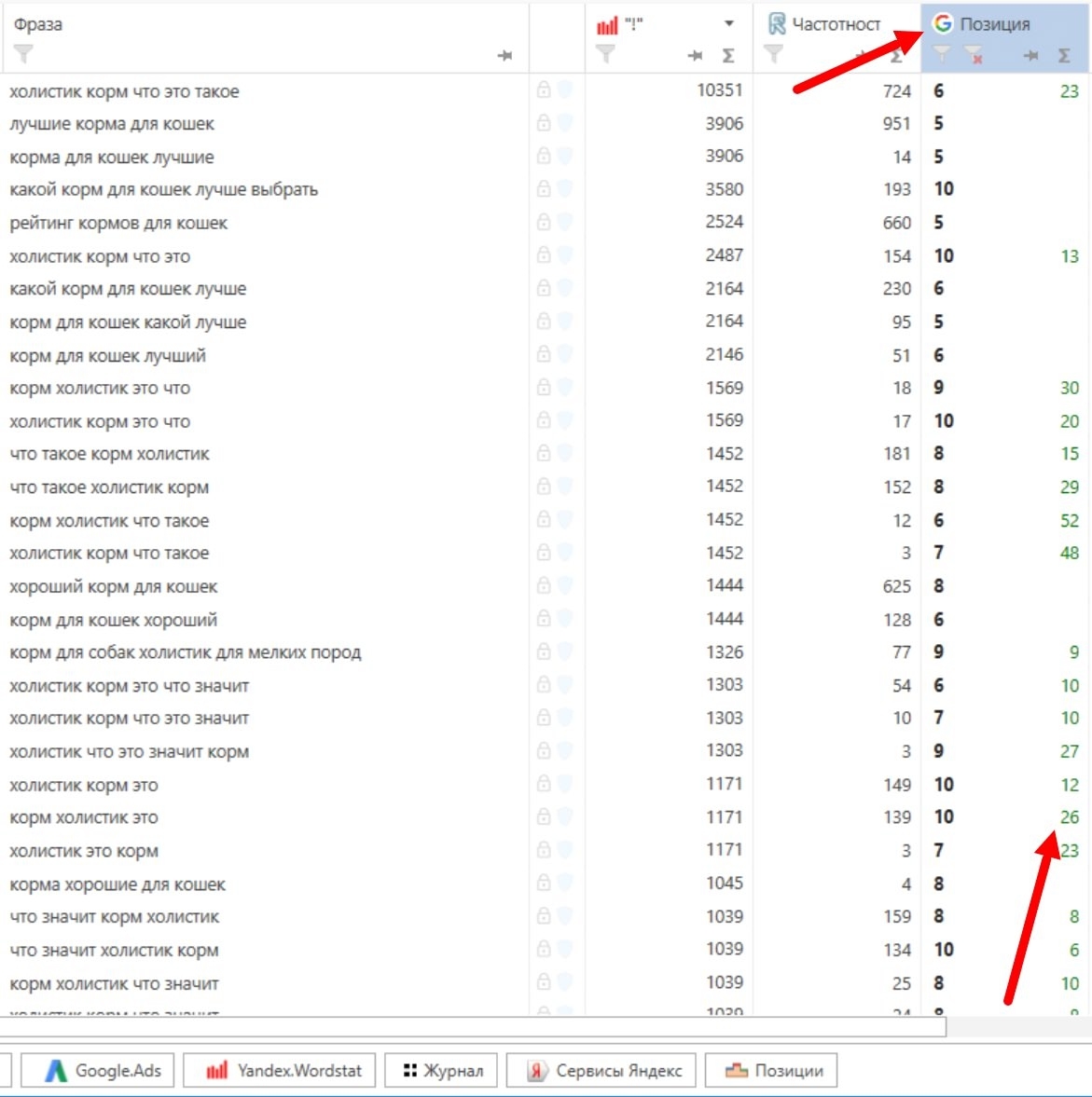 Трекер Google: инфозапросы про холистик-корма в Топ-10, салатовая динамика с прошлой проверки