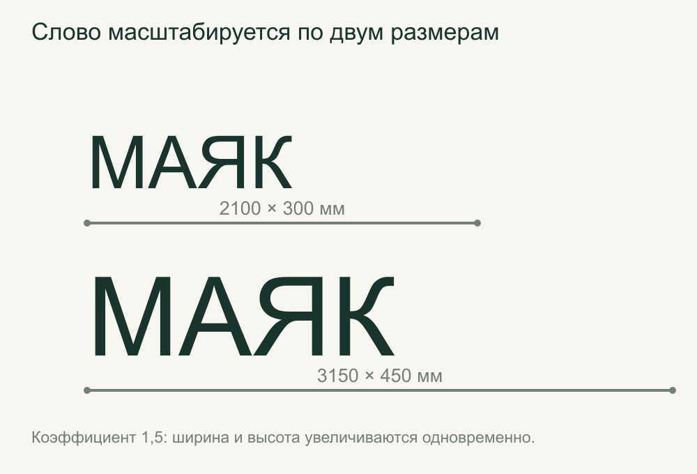 Масштаб слова: 2100 × 300 и 3150 × 450 мм