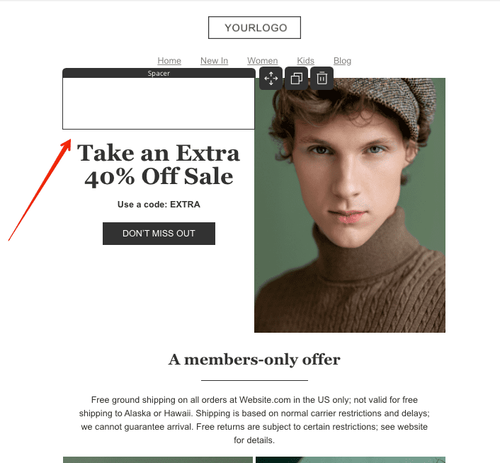 The example of using spacer in email