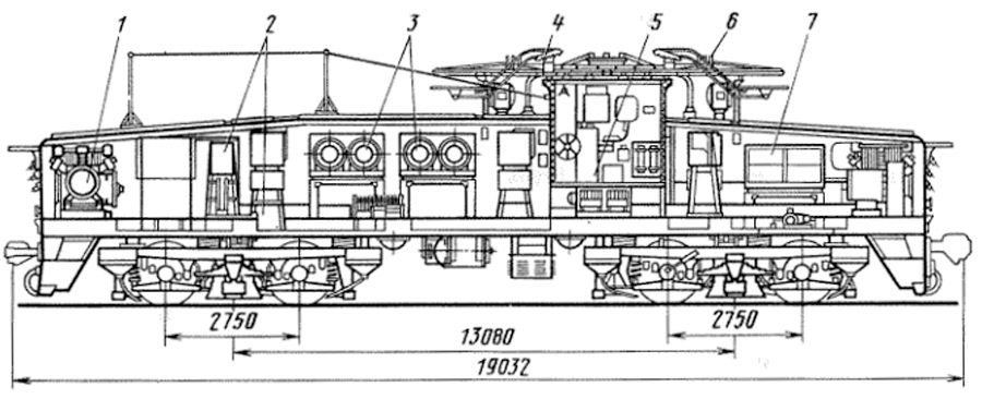 Тяговый агрегат ПЭ2М  чертеж габаритный