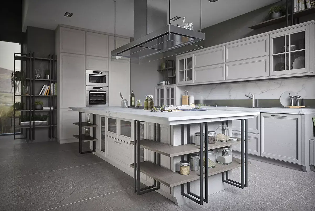 Кухня с филенчатым фасадом в белом цвете