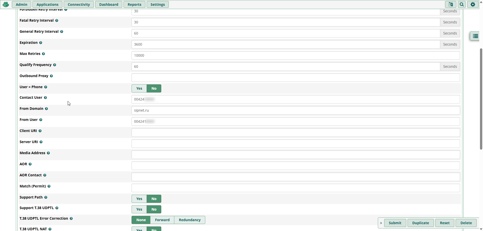 FreePBX sipnet pjsip advanced