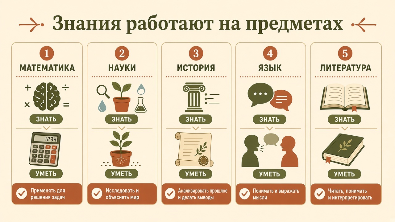 На пяти предметах знания остаются обязательными, а дальше ребёнок начинает ими пользоваться