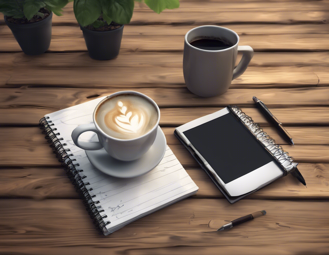блокнот с ручкой и чашка кофе на деревянном столе, концепция планирования