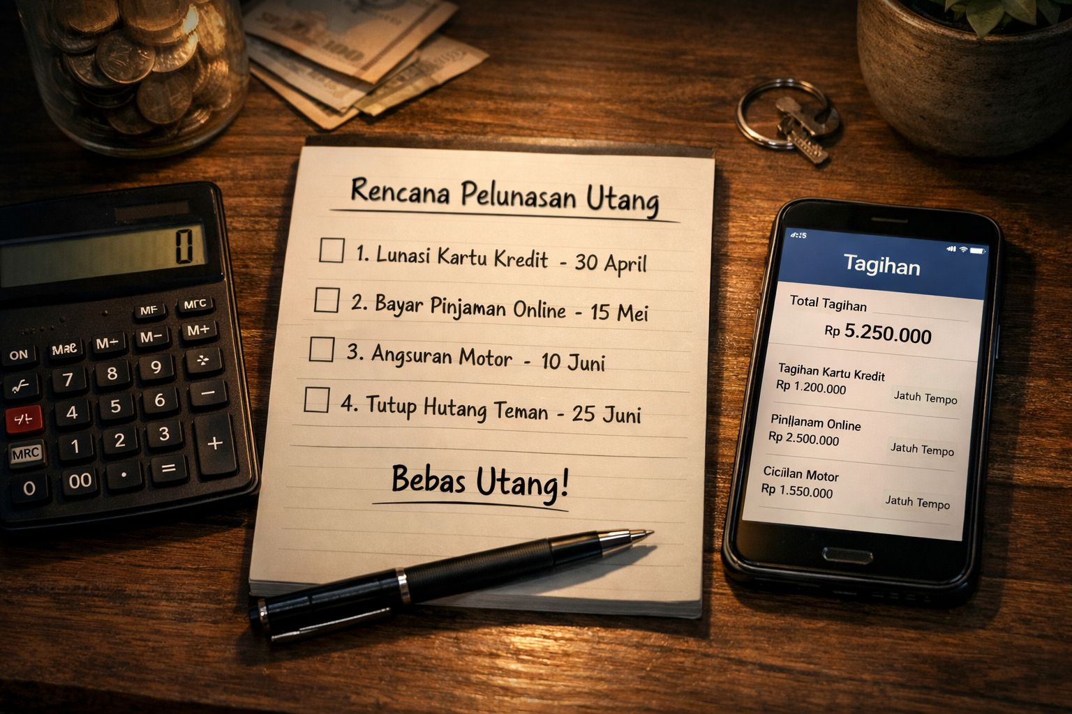 Catatan rencana pelunasan utang dan tagihan untuk mengatur keuangan dan keluar dari utang konsumtif