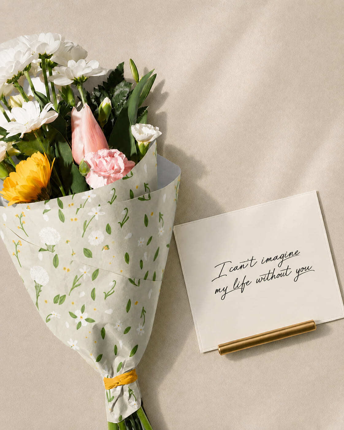 Fresh flower bouquet with handwritten love note elegant floral gift for international flower delivery in Morocco