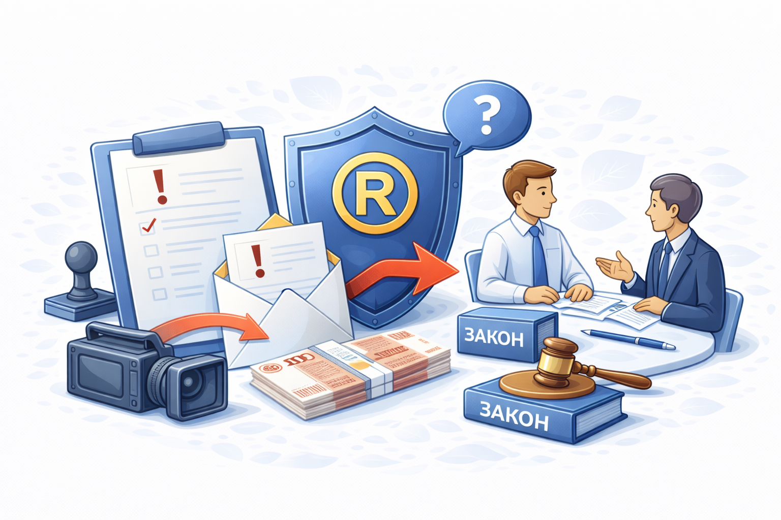 Юридическая иллюстрация ситуации получения претензии по товарному знаку и выбора правильных действий для защиты бизнеса