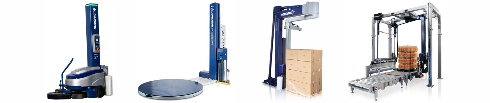 Паллетоупаковщики (паллетообмотчики) бывают мобильные, с поворотной платформой, с вращающейся рукой, специального назначения, автоматические