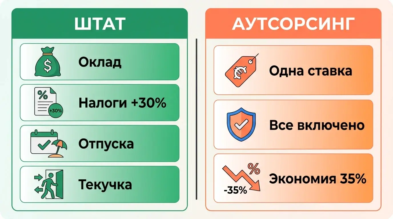 Сравнение затрат на штатного сотрудника и аутсорсинг персонала